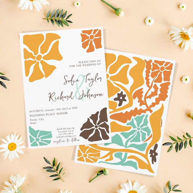 Summer Retro Groovy Colourful Floral Daisy Hippie Invitation (Creator Uploaded)