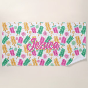 Summer Retro Pastel Ice cream Pattern Personalised Beach Towel