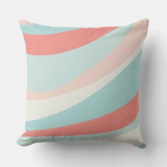 Summer retro print home decor teal and coral cushion (Front)