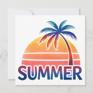 Summer retro sunset palm tree card