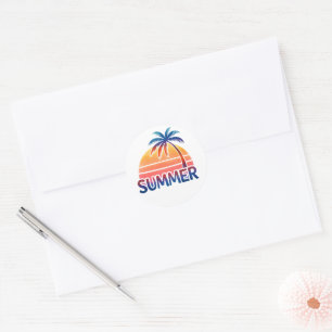 Summer retro sunset palm tree classic round sticker