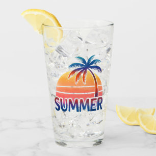 Summer retro sunset palm tree glass