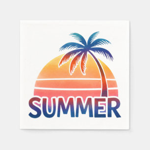 Summer retro sunset palm tree napkin