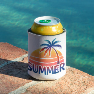 Summer retro sunset palm tree personalised can cooler