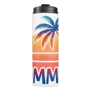 Summer retro sunset palm tree thermal tumbler