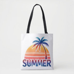 Summer retro sunset palm tree tote bag