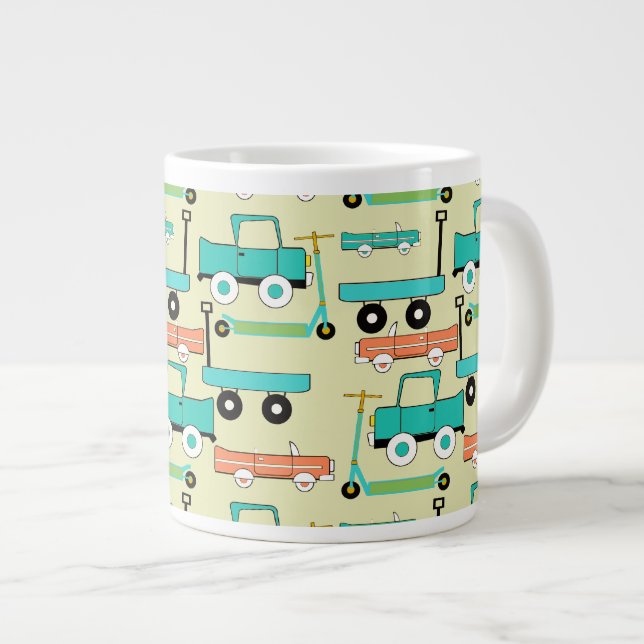 Summer Retro Wheels Scooters Cars Wagons Trucks Large Coffee Mug (Front Right)