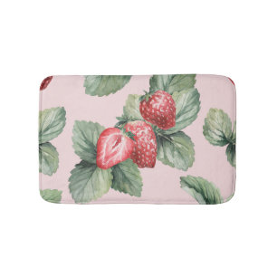 Summer Ripe Strawberries: Watercolor Pink Bath Mat