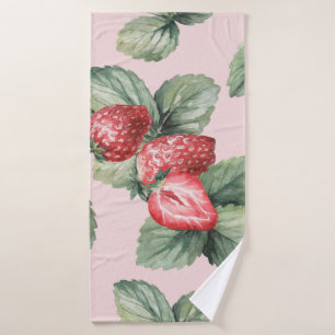 Summer Ripe Strawberries: Watercolor Pink Bath Towel