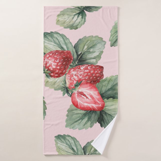 Summer Ripe Strawberries: Watercolor Pink Bath Towel (Bath Towel)