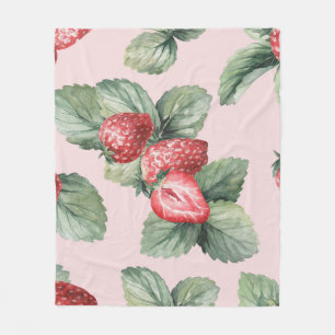 Summer Ripe Strawberries: Watercolor Pink Fleece Blanket