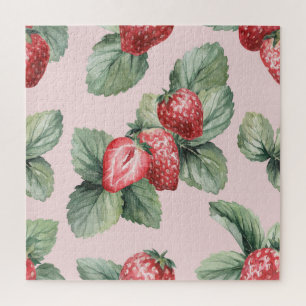 Summer Ripe Strawberries: Watercolor Pink Jigsaw Puzzle