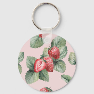 Summer Ripe Strawberries: Watercolor Pink Key Ring