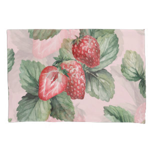 Summer Ripe Strawberries: Watercolor Pink Pillowcase