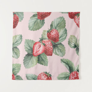 Summer Ripe Strawberries: Watercolor Pink Tapestry