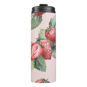 Summer Ripe Strawberries: Watercolor Pink Thermal Tumbler
