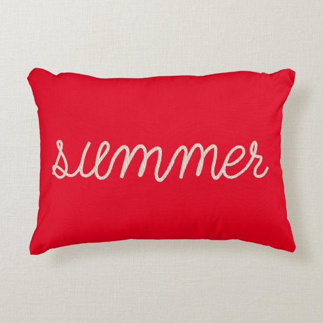 summer rope text on red decorative cushion (Front)