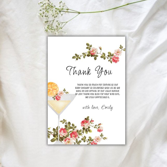 Summer Rose Brunch Bubbly Champagne Baby Shower  Thank You Card (Summer Rose Brunch Bubbly Champagne Baby Shower Thank You Card)