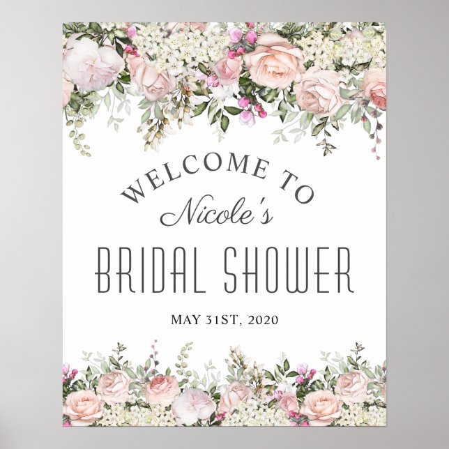 Summer Rose Garden Bridal Shower Welcome Sign (Front)