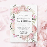 Summer Rose Garden Floral 80th Birthday Party Invitation<br><div class="desc">Celebrate an 80th birthday in lovely style with this irresistible pink roses and mixed garden blooms floral birthday party invitation. Feminine pink roses, mixed flowers and greenery surround your text in an elegant feminine floral frame. All of the text may be personalised for your party, including the guest of honour's...</div>