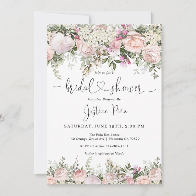Summer Rose Garden Floral Bridal Shower Invitation (Front)