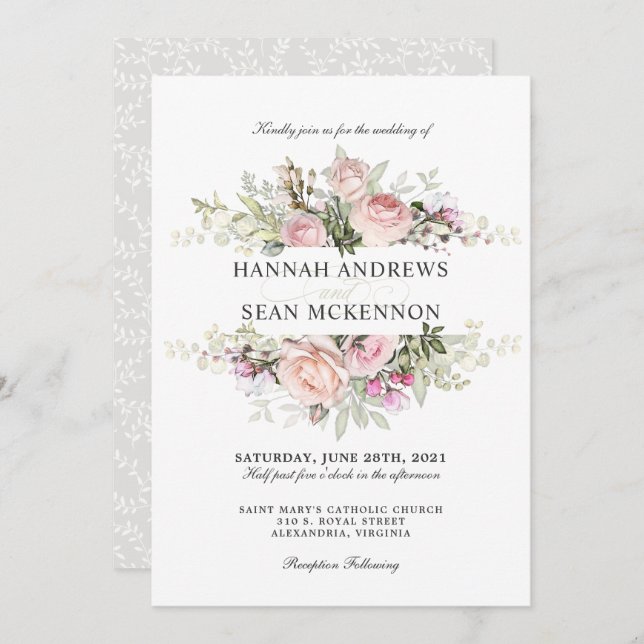 Summer Rose Garden Floral Wedding Invitation (Front/Back)