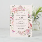 Summer Rose Garden Pink Floral 80th Birthday Party Invitation (Standing Front)
