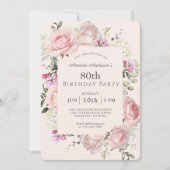 Summer Rose Garden Pink Floral 80th Birthday Party Invitation (Front)