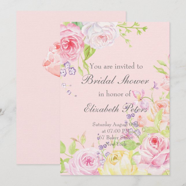 Summer Roses Flowers Bridal Shower Invitation (Front/Back)