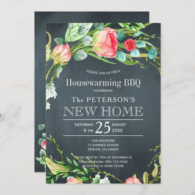 Summer roses garden rustic new home bbq invitation (Front/Back)