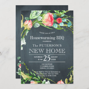 Summer roses garden rustic new home bbq invitation