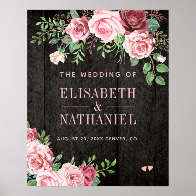 Summer roses garden wedding barn wood welcome sign (Front)