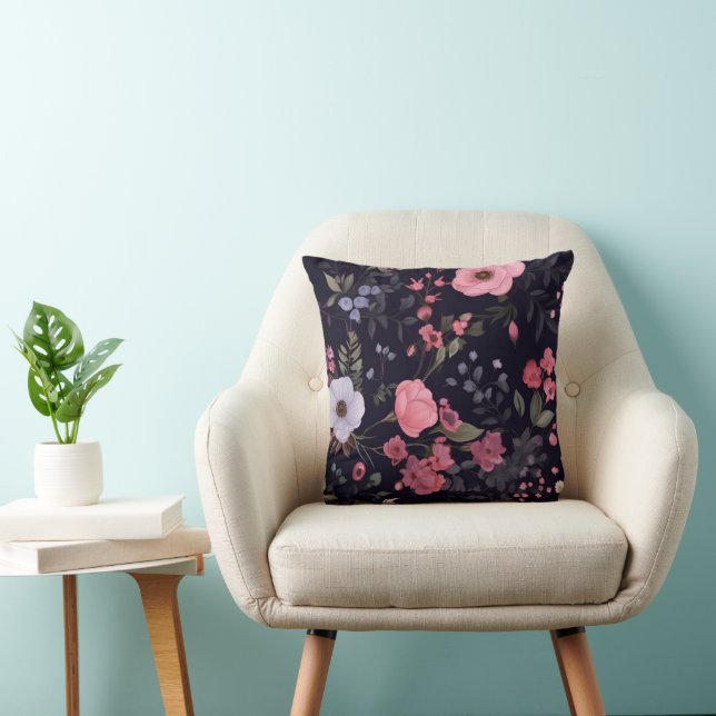 Summer Roses On Black Cushion (Chair)