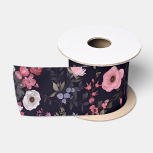 Summer Roses On Black Satin Ribbon