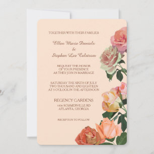 Summer Roses on Peach Wedding Invitation