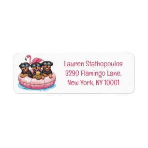 Summer Rottweiler Dogs Flamingo Pool Tube Return Address Label
