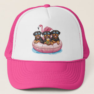 Summer Rottweiler Dogs Flamingo Pool Tube Trucker Hat