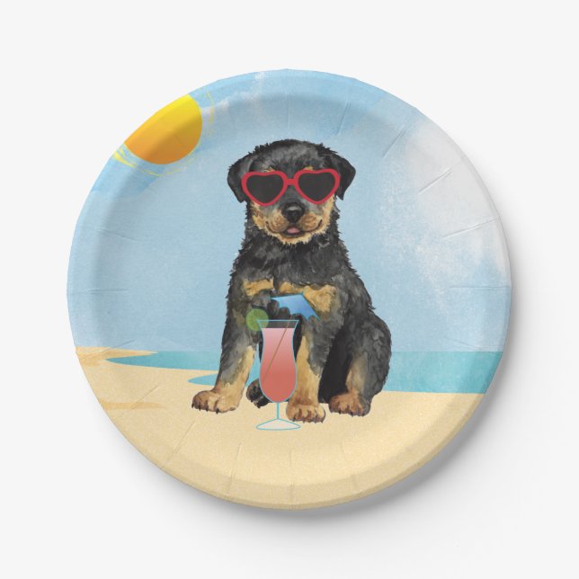 Summer Rottweiler Paper Plate (Front)