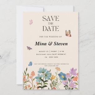 Summer rustic botanical wildflowers wedding save the date