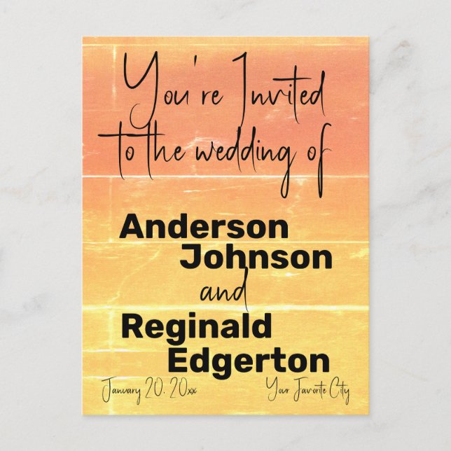 Summer Rustic Casual Yellow Peach Wedding Postcard (Front)