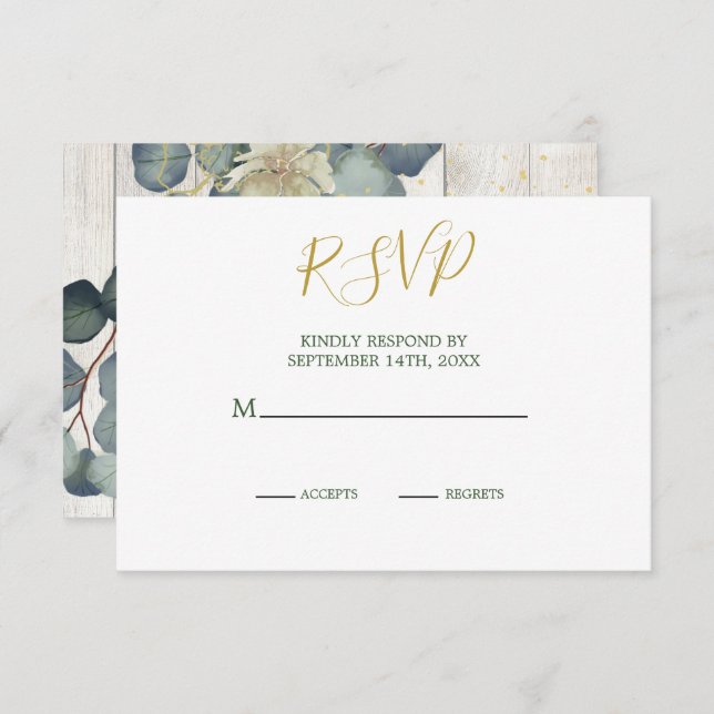 Summer Rustic Wood Elegant Gold Wedding RSVP (Front/Back)