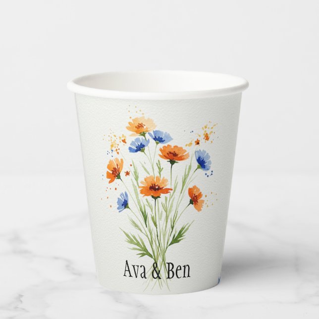 Summer’s Embrace Wildflower Wedding Paper Cups (Front)
