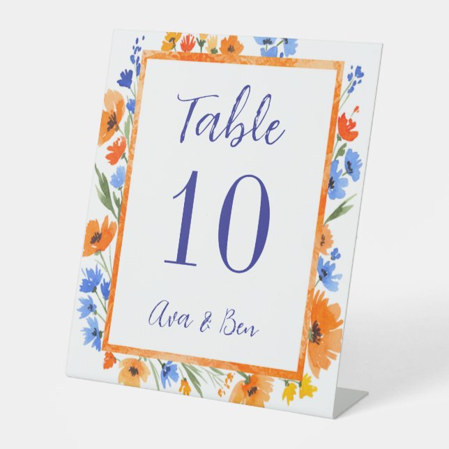 Summer’s Embrace Wildflower Wedding Table Number Pedestal Sign (Front)