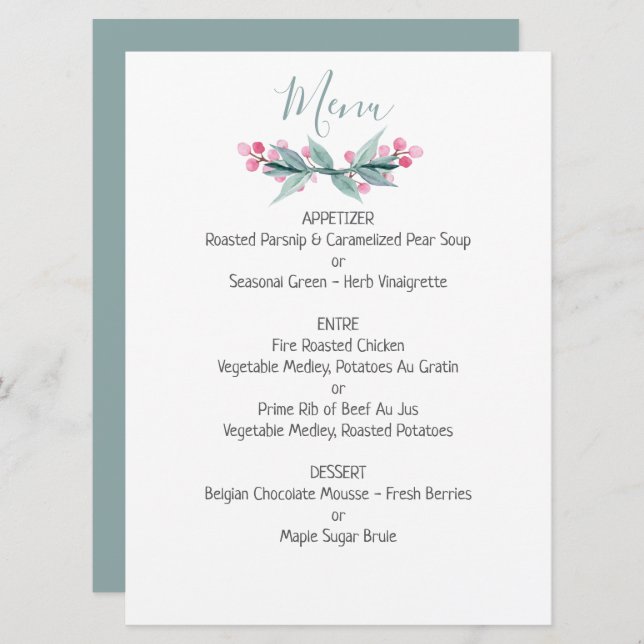 Summer Sage Wedding Menu (Front/Back)