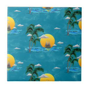 Summer Sailboat Sunset Nautical Coastal Beach Ceramic Tile