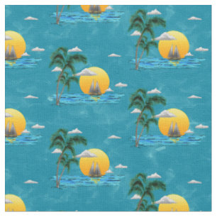 Summer Sailboat Sunset Nautical Coastal Beach Fabric