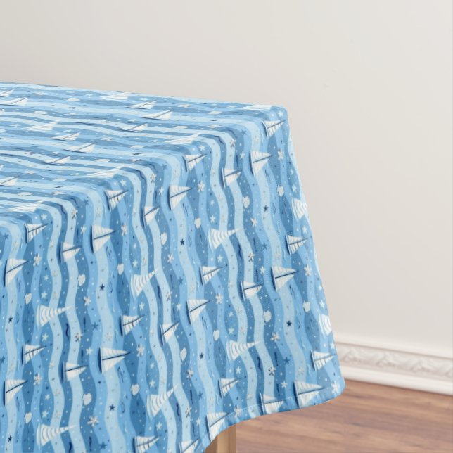 Summer Sailboats Beach House Tablecloth Nautical (In Situ)