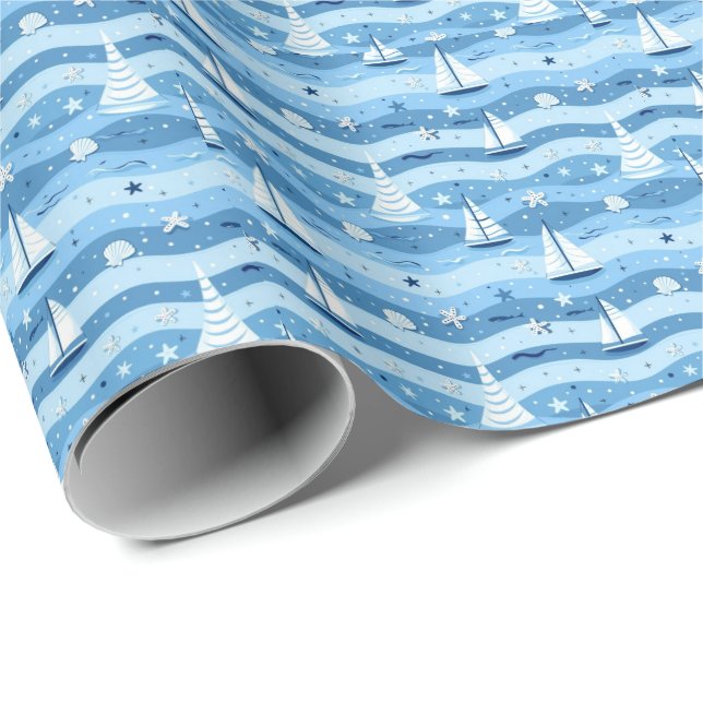 Summer Sailboats Beach Nautical Gift Wrapping Wrap Wrapping Paper (Roll Corner)