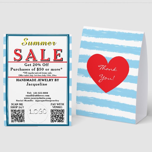 Summer Sale Blue Stripes BACKSIDE Heart (Front/Back)