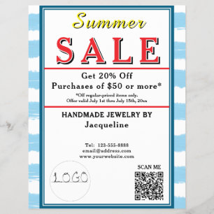 Summer Sale Blue White Watercolor Red Heart Flyer